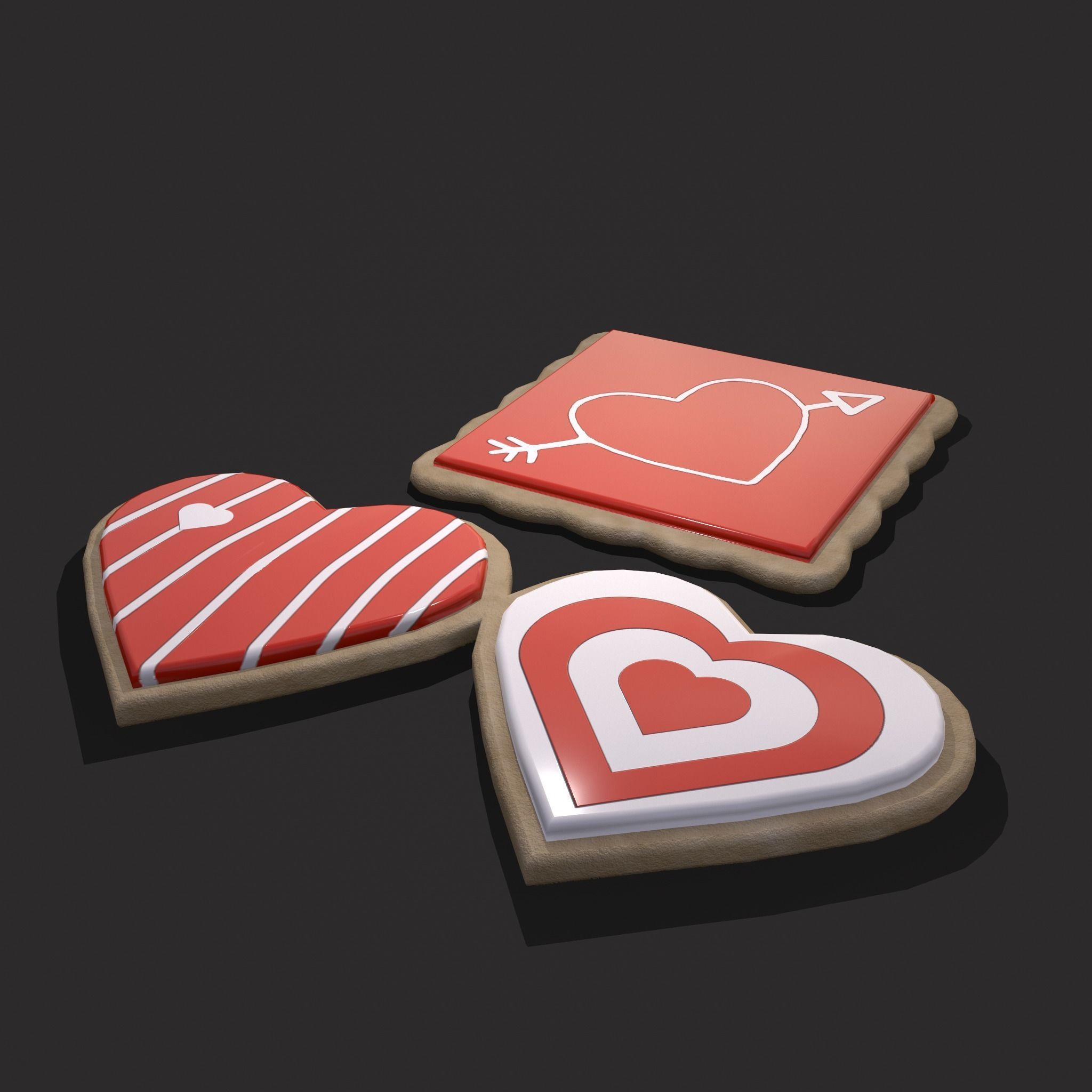 Valentines Cookies Hearts and Square Free low-poly 3D model_5