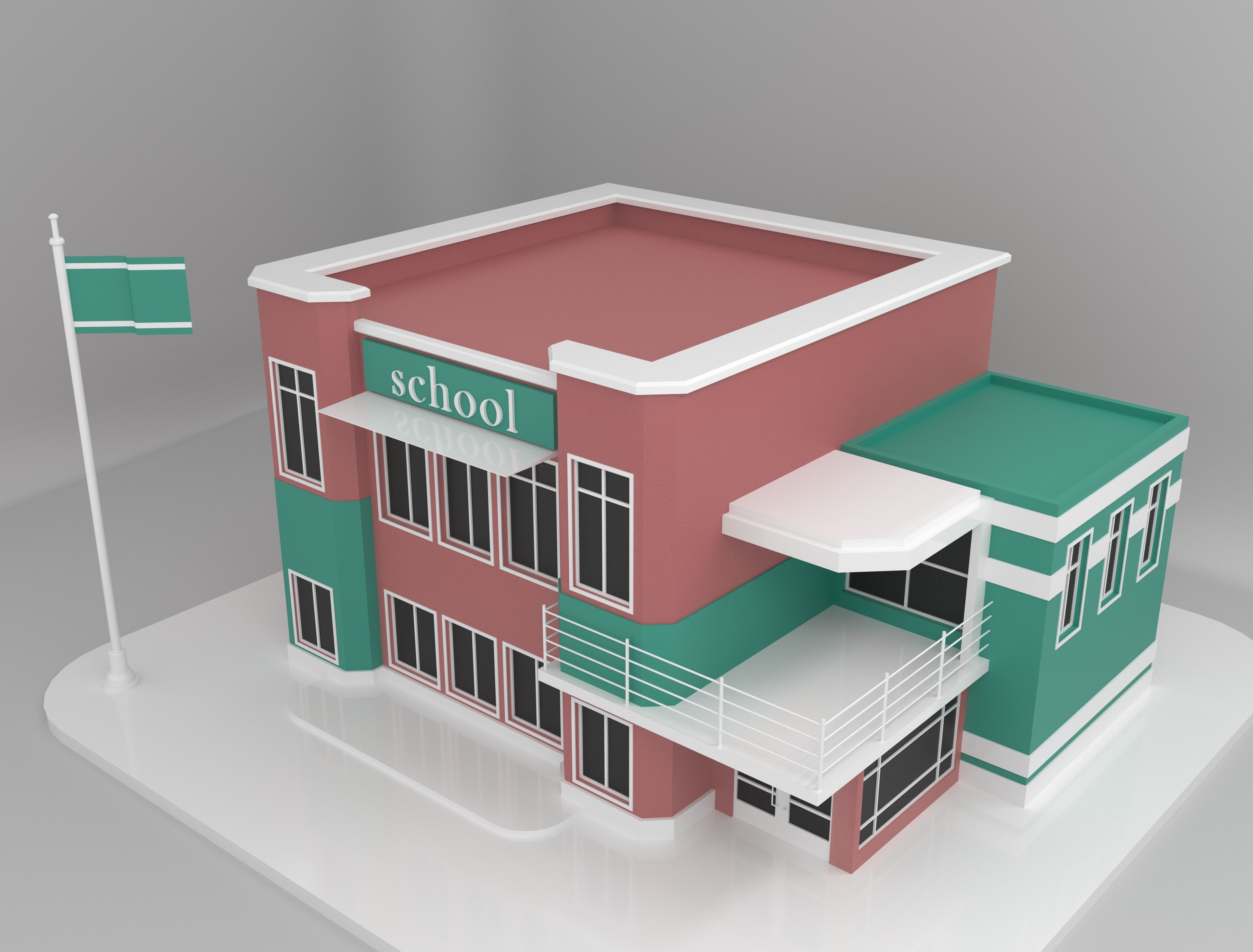 low poly school building 3D model_1