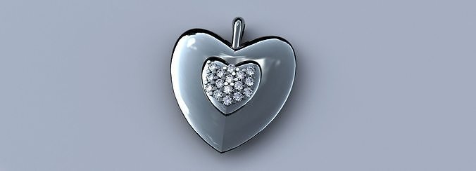 Two Hearts Pendant Gold Diamonds Silver Platinum Jewelry 3D print model