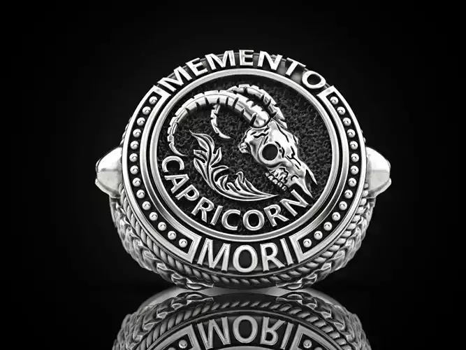 Zodiac skull ring Capricorn 3D print model