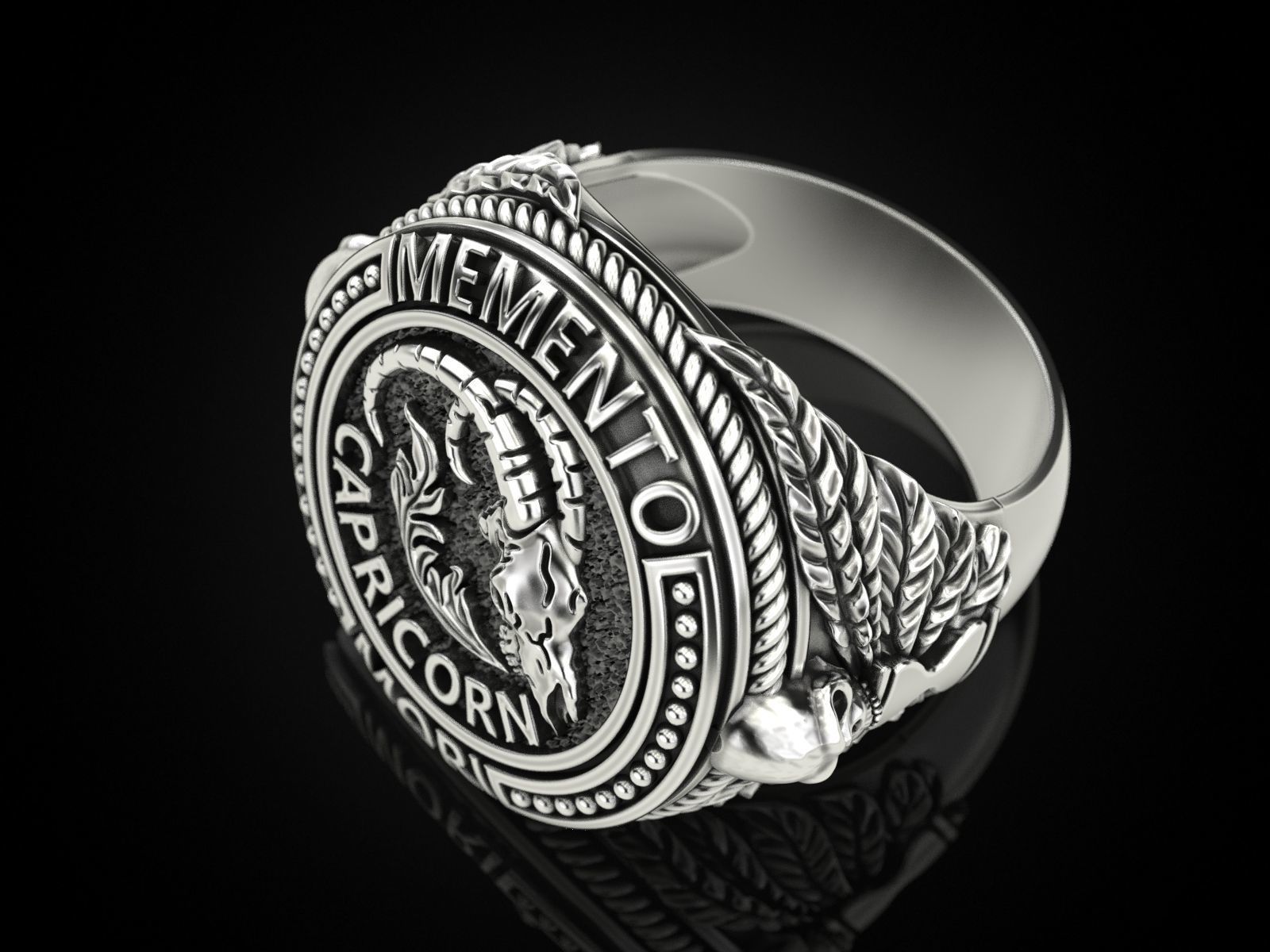 Zodiac skull ring Capricorn 3D print model_6