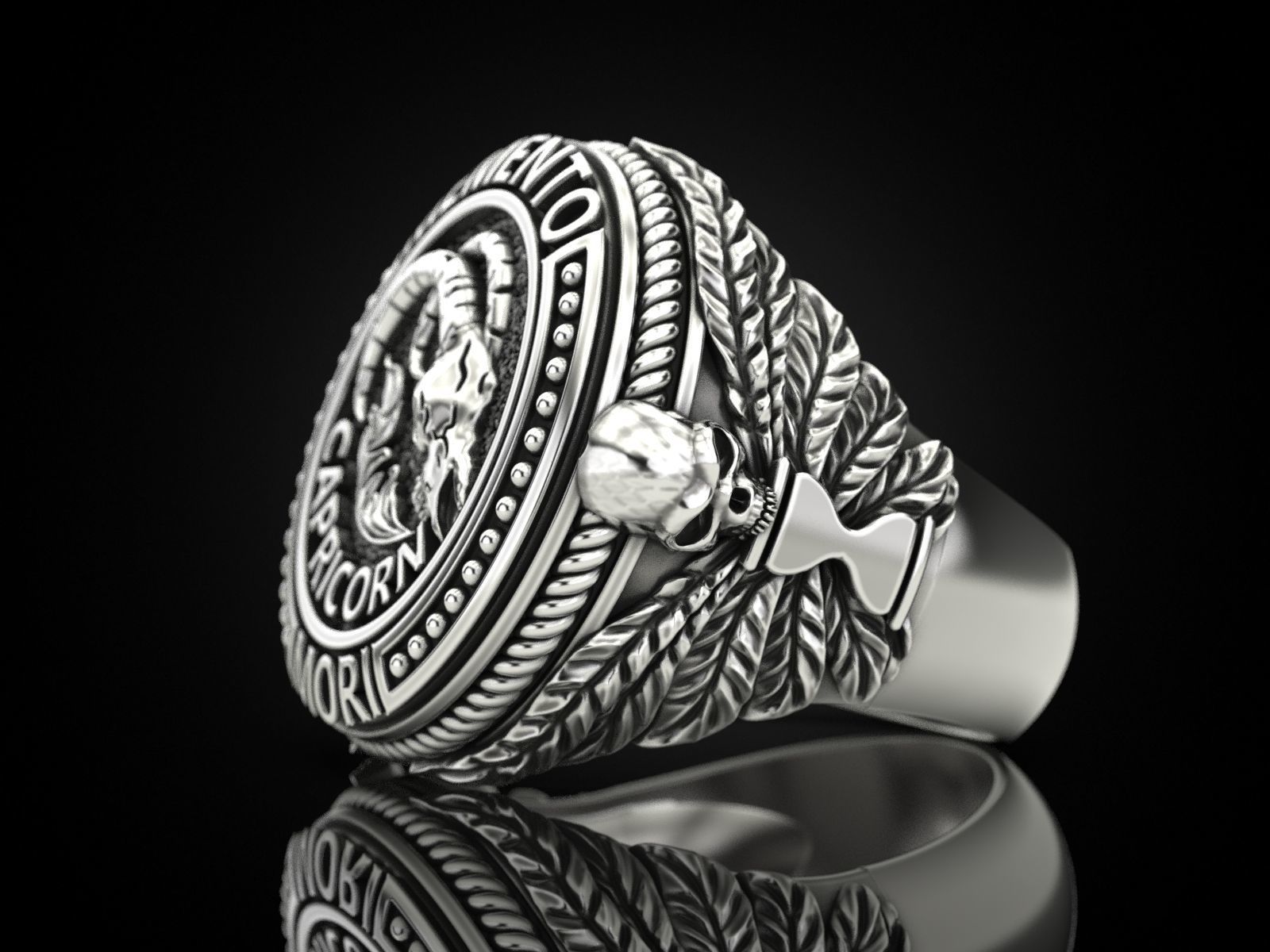 Zodiac skull ring Capricorn 3D print model_4