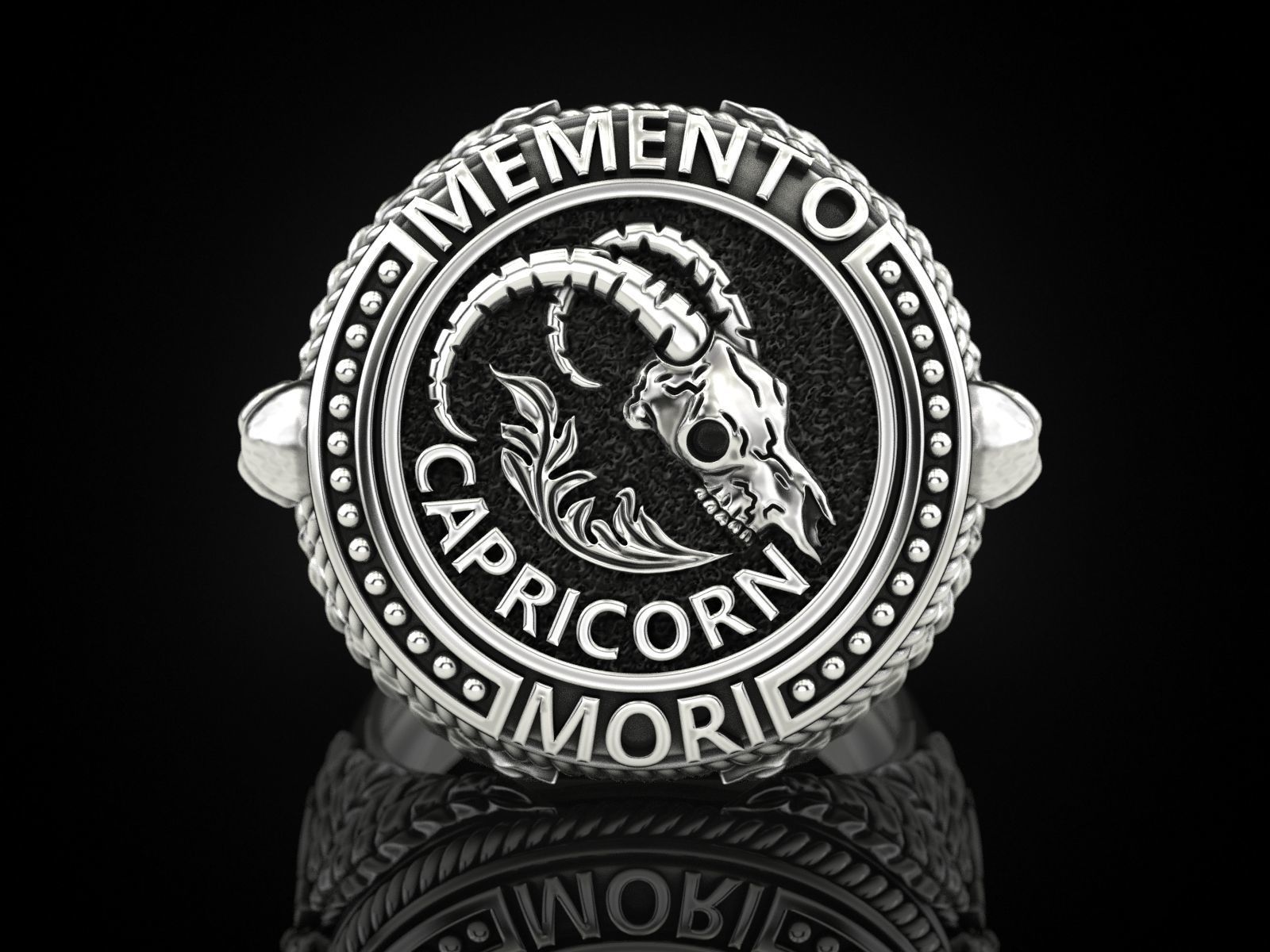 Zodiac skull ring Capricorn 3D print model_1