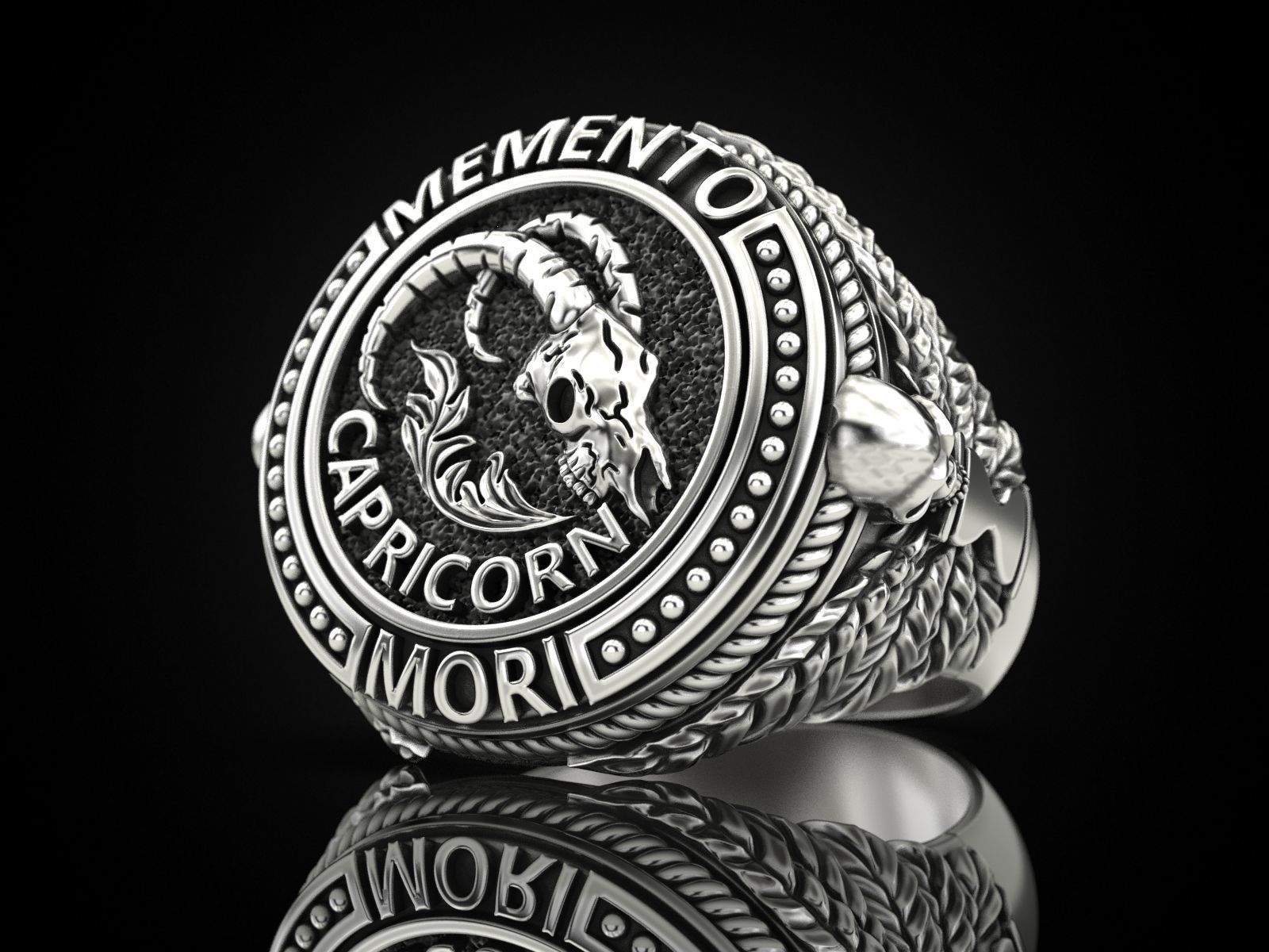 Zodiac skull ring Capricorn 3D print model_3
