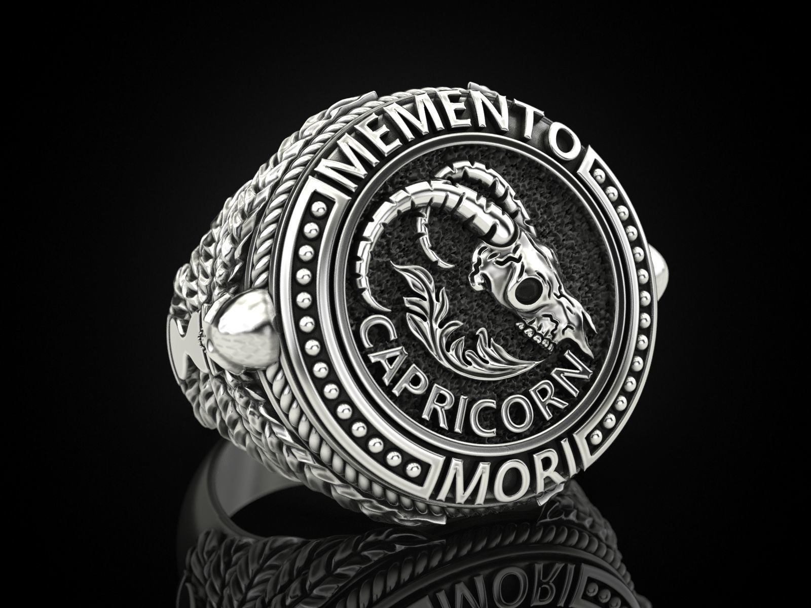 Zodiac skull ring Capricorn 3D print model_7