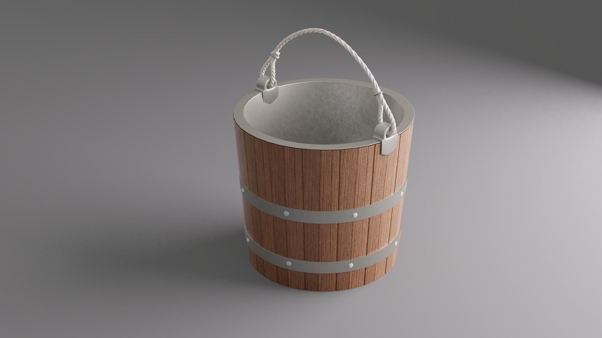 Bucket wooden with handles 3D model_2