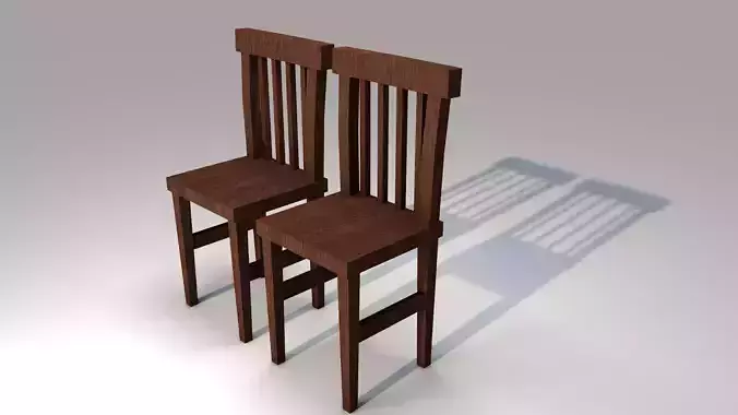 Low Poly Chair pair of wooden chairs 3D model