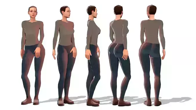 StylizedWoman1 woman wearing jeans and shirt Low-poly 3D model