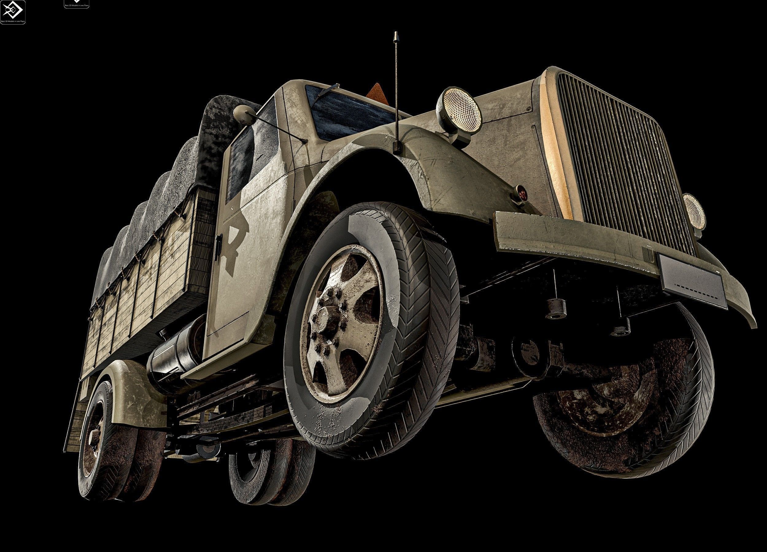 Old Transport Truck  Low-poly 3D model_8