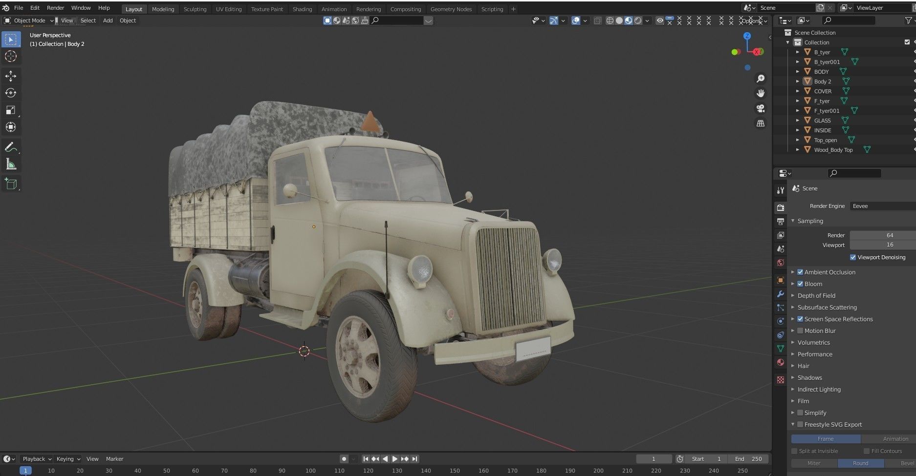 Old Transport Truck  Low-poly 3D model_21