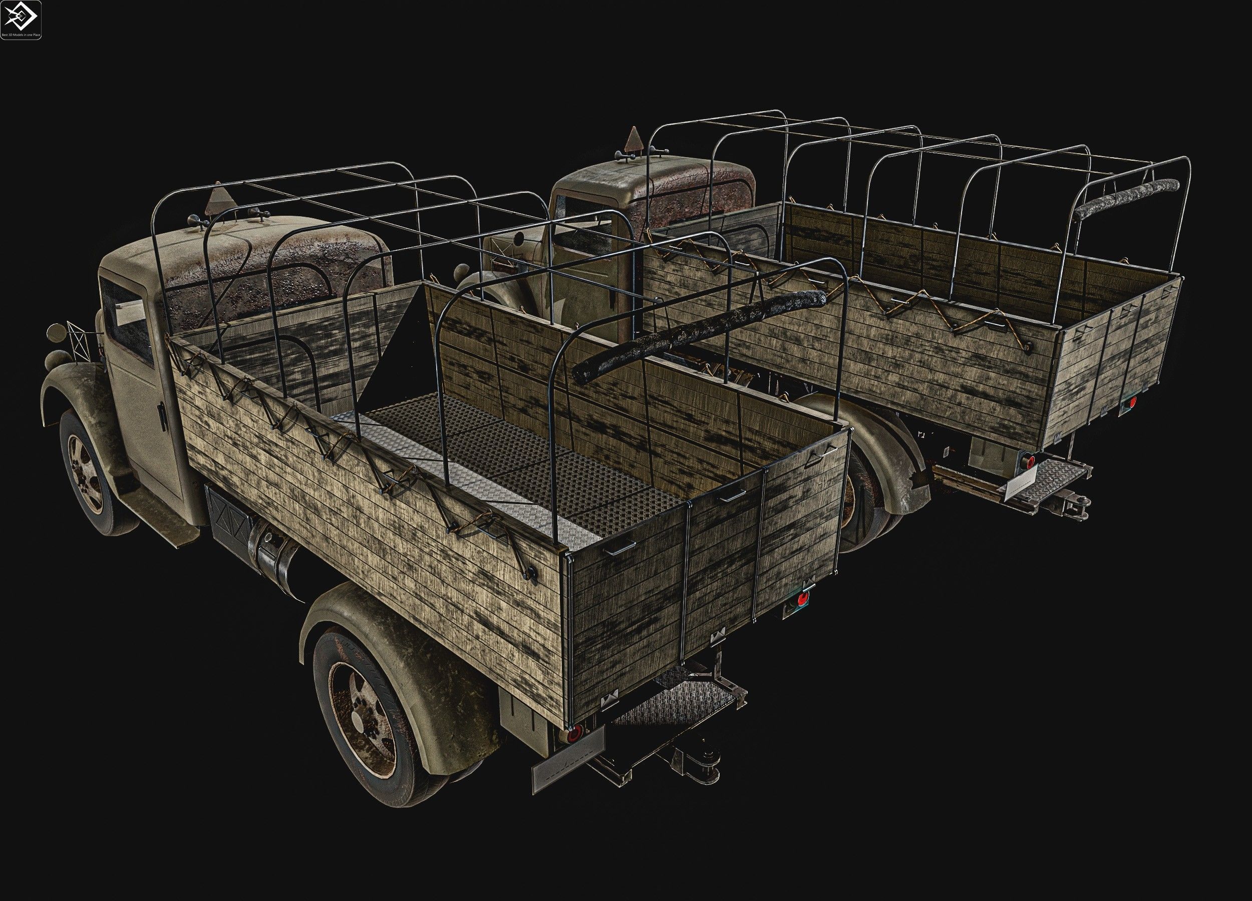 Old Transport Truck  Low-poly 3D model_13