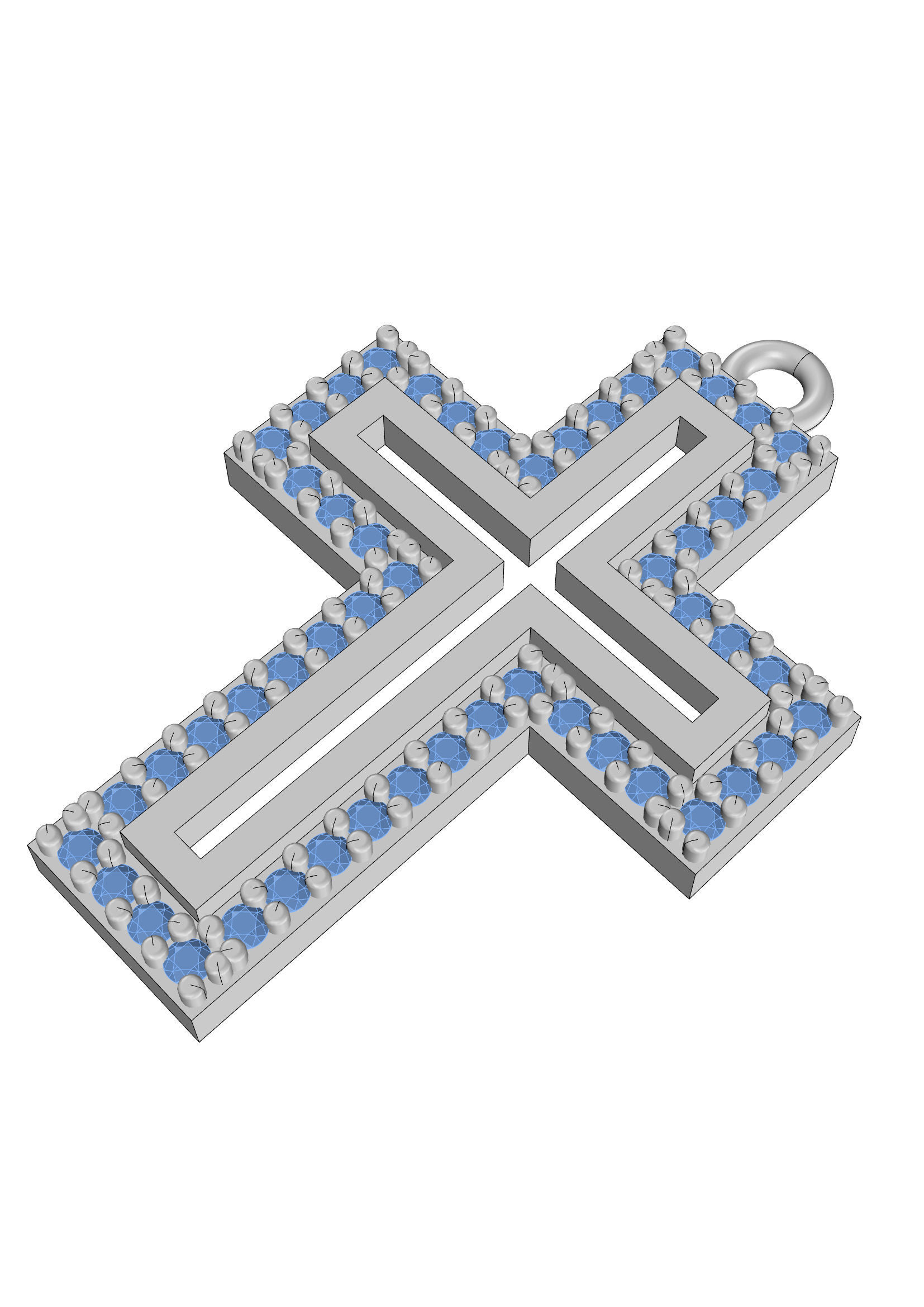 Cross rose gold pendant with diamonds 3D print model_21