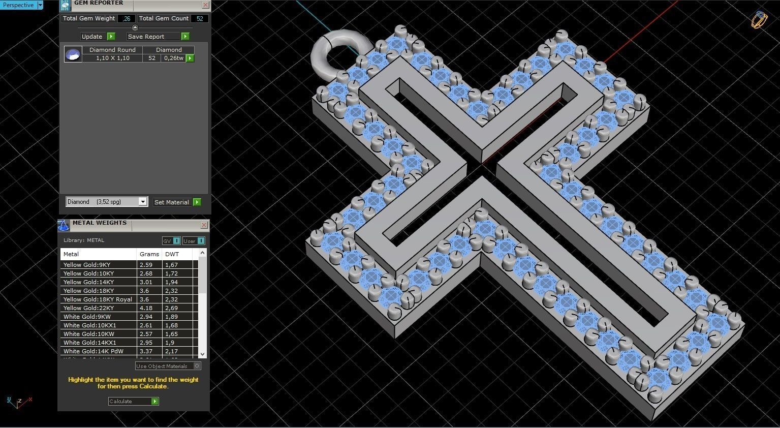 Cross rose gold pendant with diamonds 3D print model_24