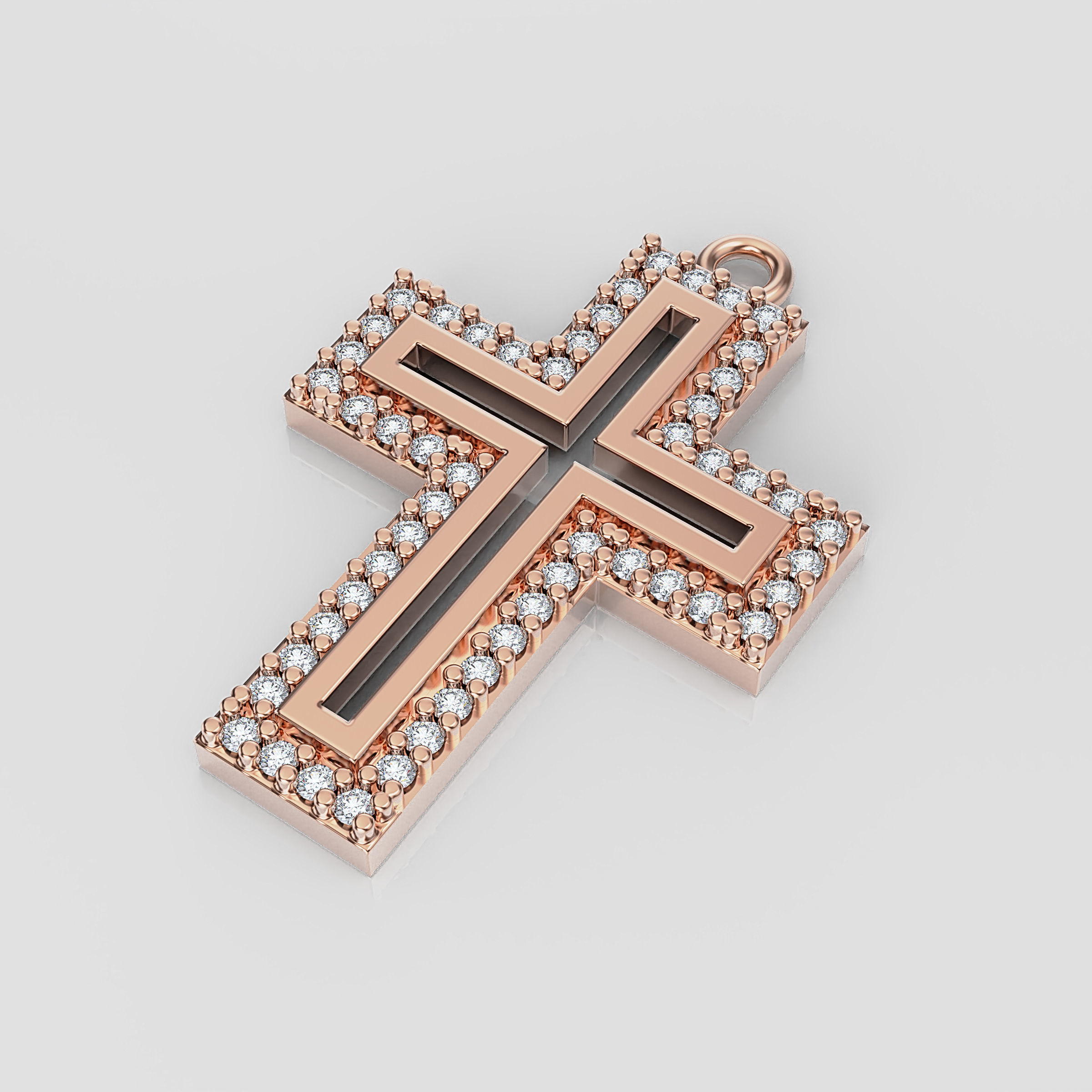 Cross rose gold pendant with diamonds 3D print model_20