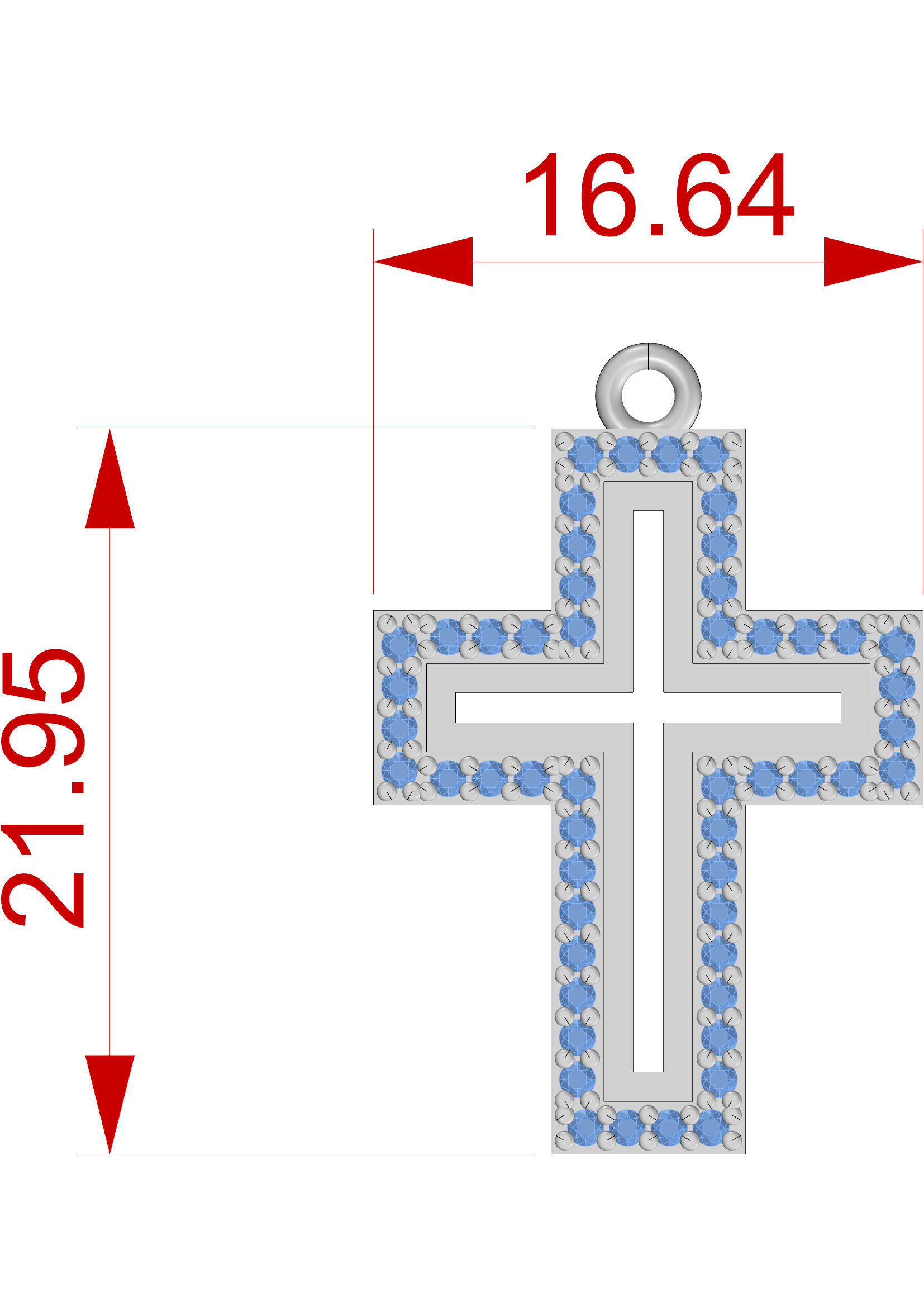 Cross rose gold pendant with diamonds 3D print model_5