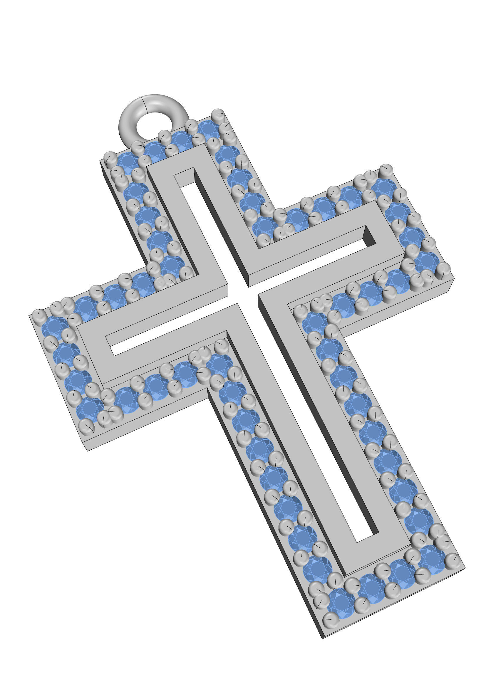 Cross rose gold pendant with diamonds 3D print model_16