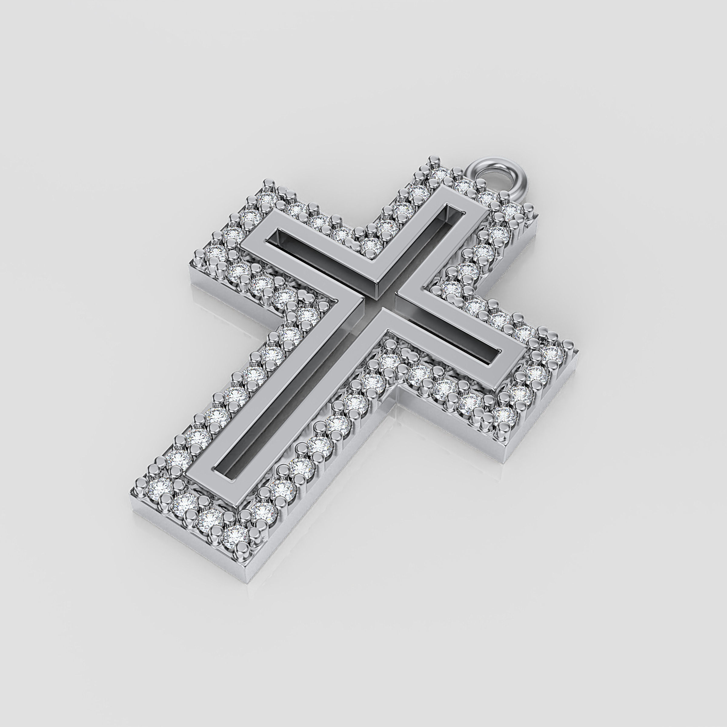 Cross rose gold pendant with diamonds 3D print model_27