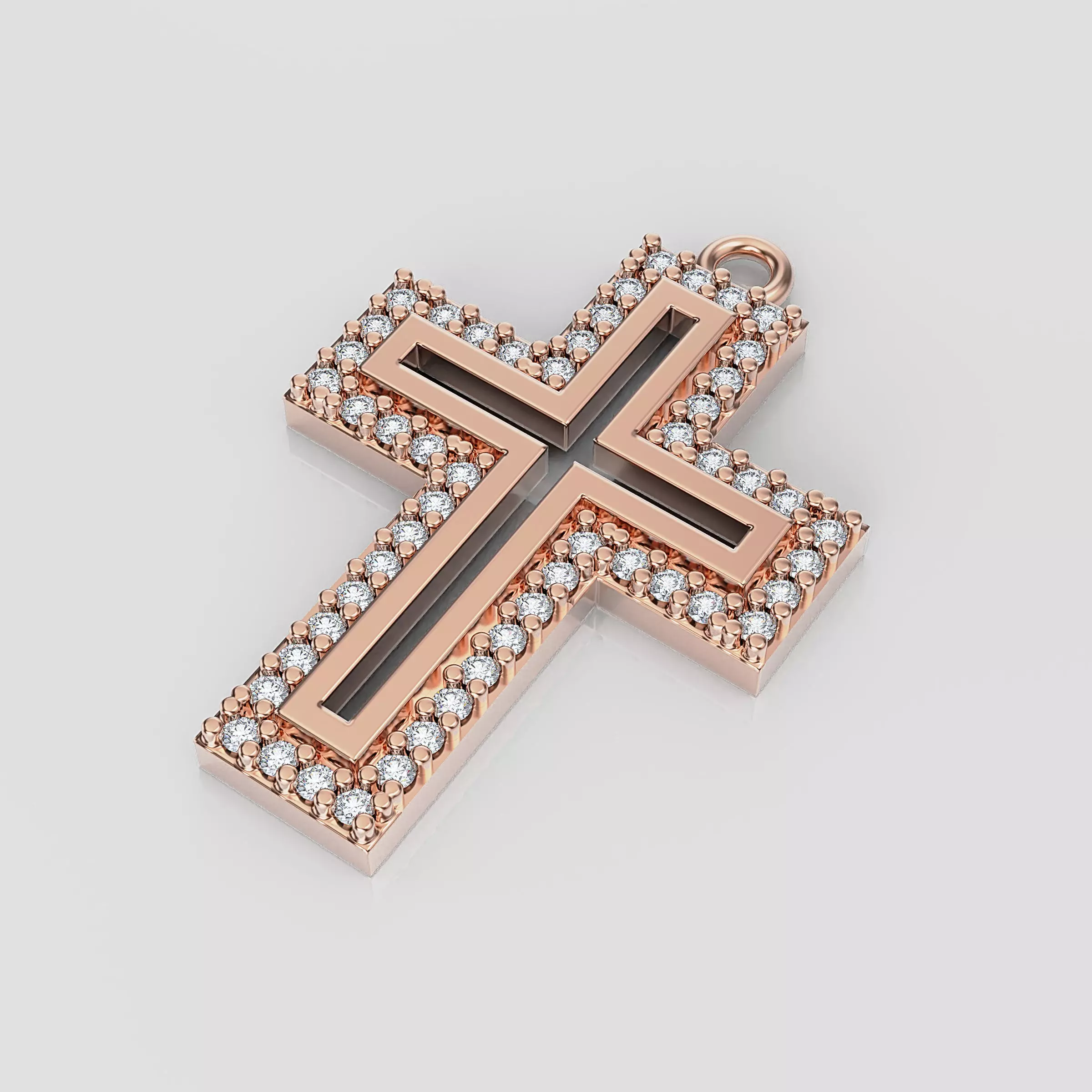 Cross rose gold pendant with diamonds 3D print model_0