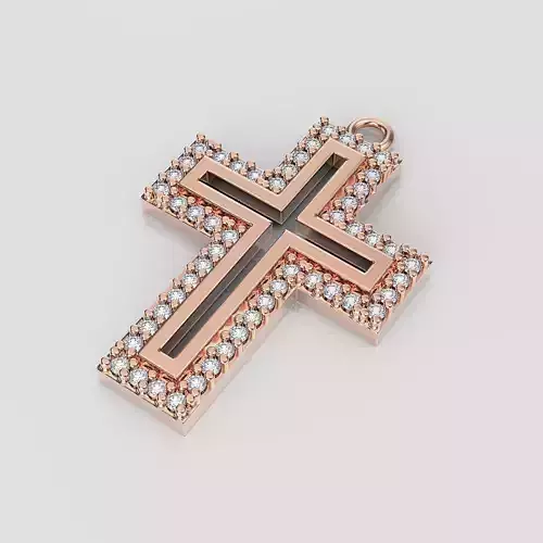 Cross rose gold pendant with diamonds 3D print model