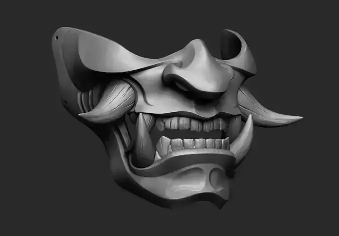 Traditional Japanese Hannya Half Mask Oni Half Mask Samurai Mask 3D print model