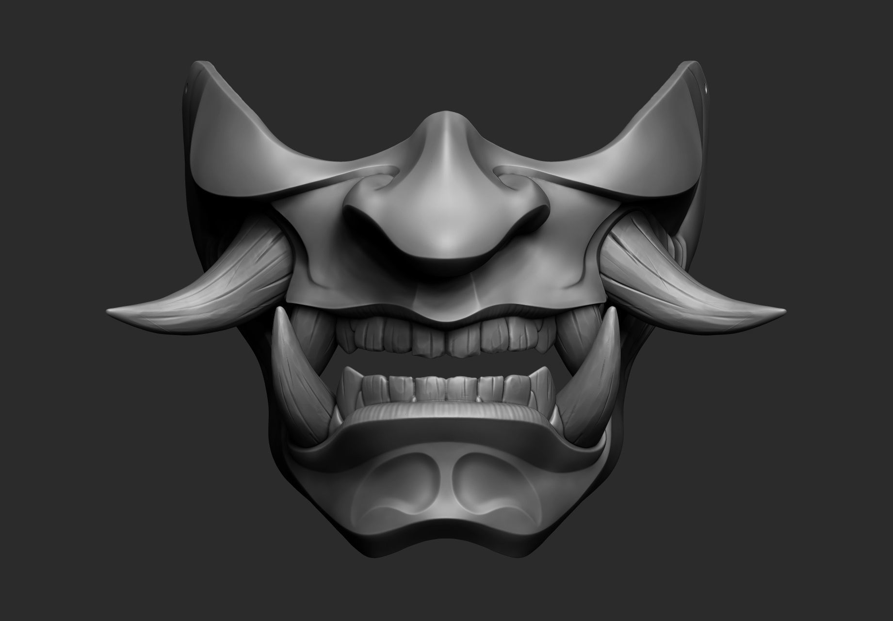 Traditional Japanese Hannya Half Mask Oni Half Mask Samurai Mask 3D print model_1