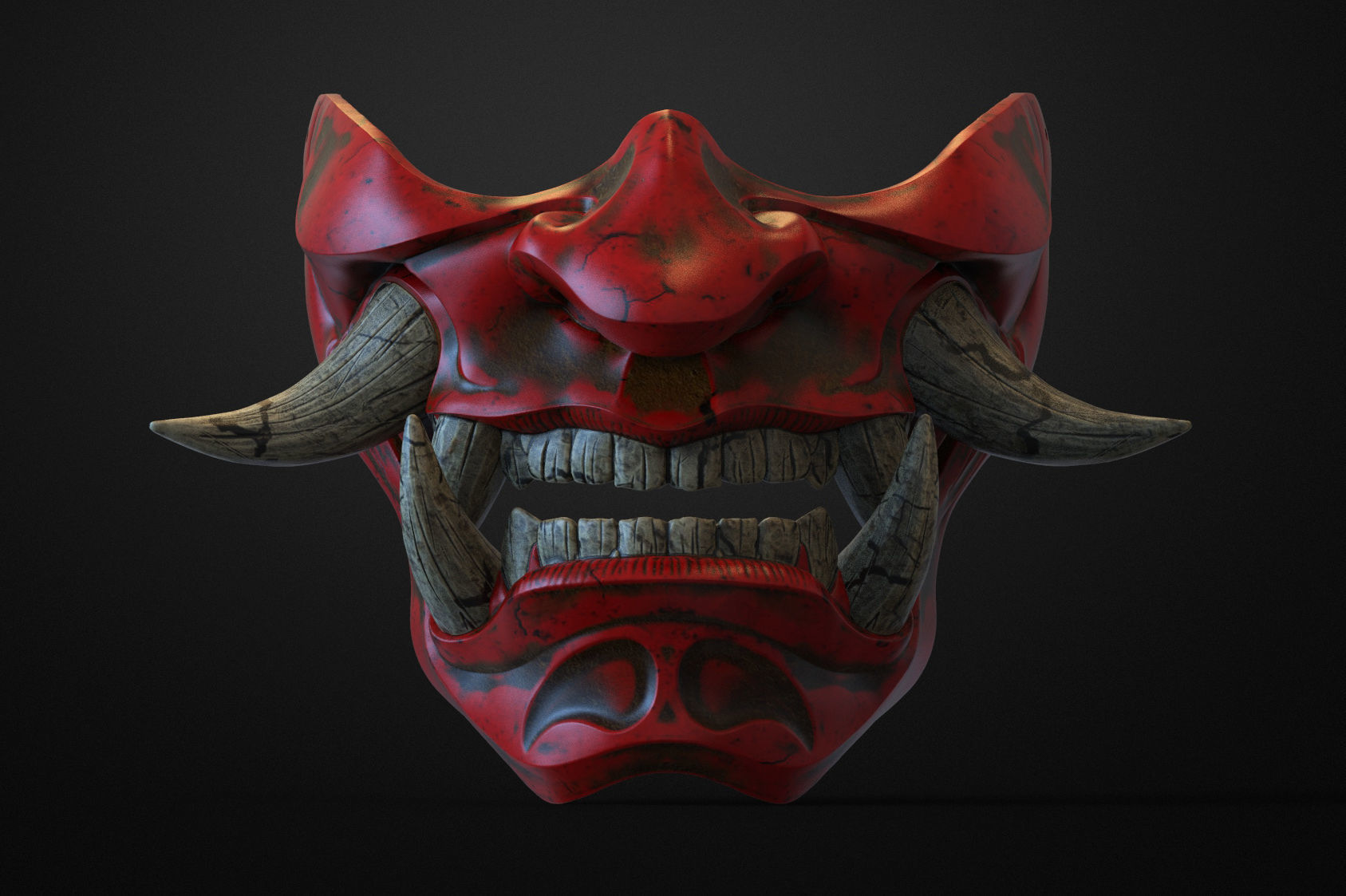 Traditional Japanese Hannya Half Mask Oni Half Mask Samurai Mask 3D print model_4