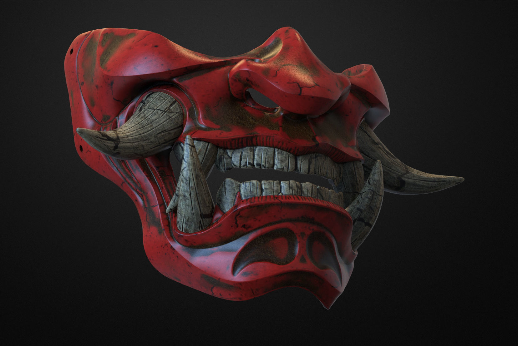 Traditional Japanese Hannya Half Mask Oni Half Mask Samurai Mask 3D print model_2