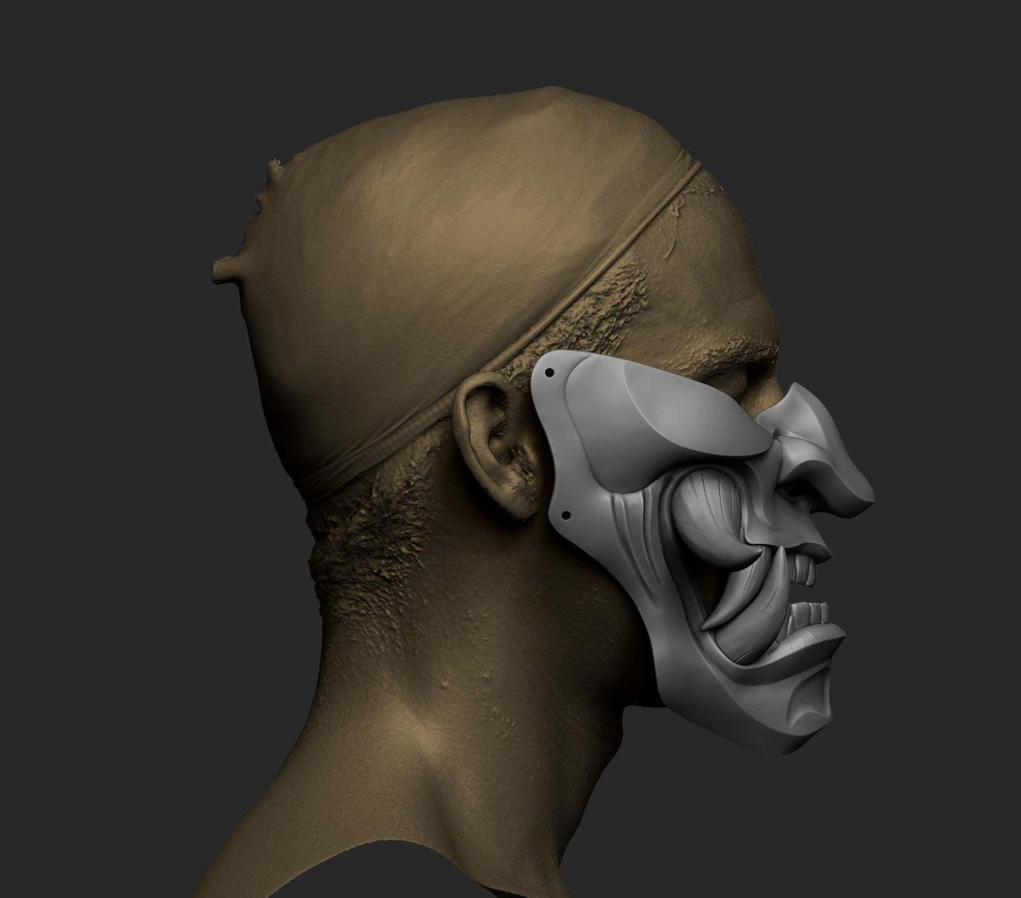 Traditional Japanese Hannya Half Mask Oni Half Mask Samurai Mask 3D print model_8