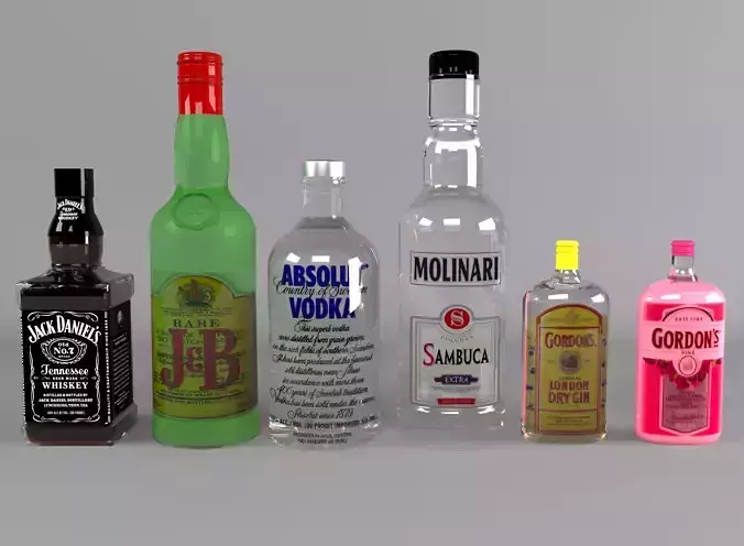 Alcol Collection different liquor bottles Low-poly 3D model