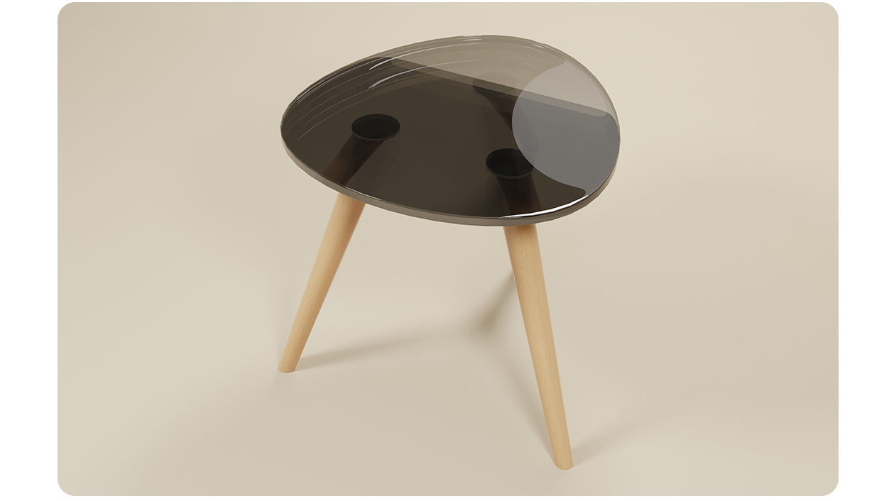 Glass table with tripod legs 3D model_1