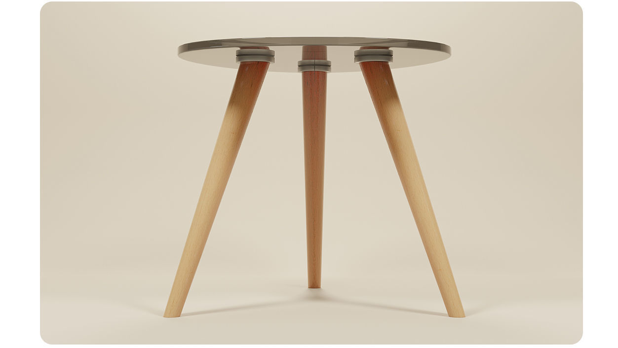 Glass table with tripod legs 3D model_2