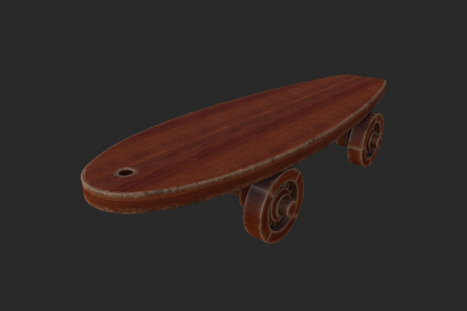 Old wooden toy skateboard Free 3D model