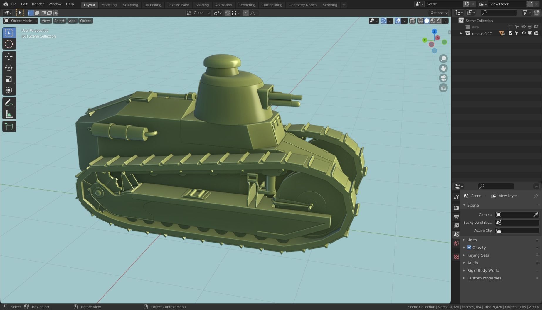 Renault FT 17 Tank Base Mesh Low-poly 3D model_5