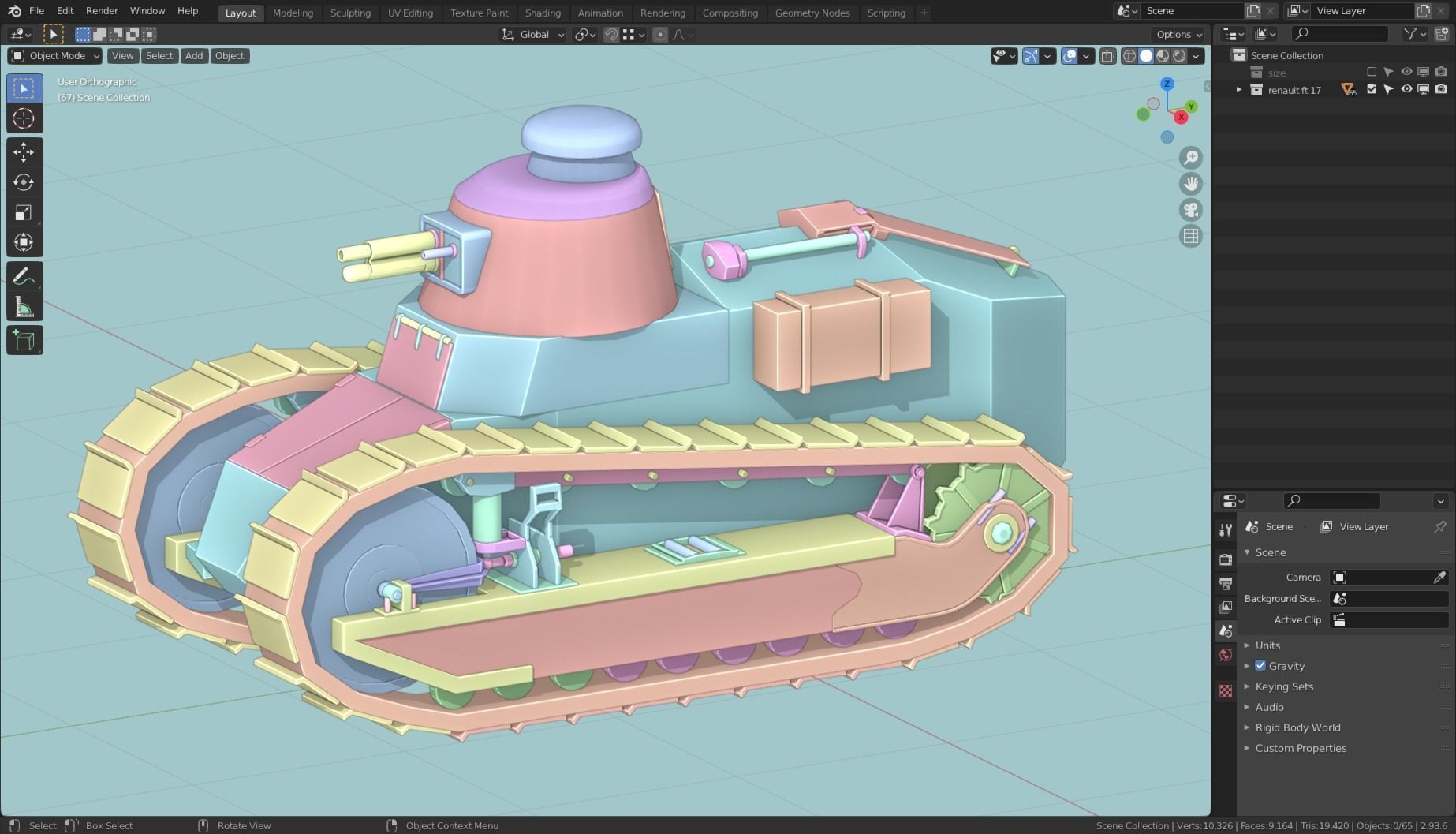 Renault FT 17 Tank Base Mesh Low-poly 3D model_20