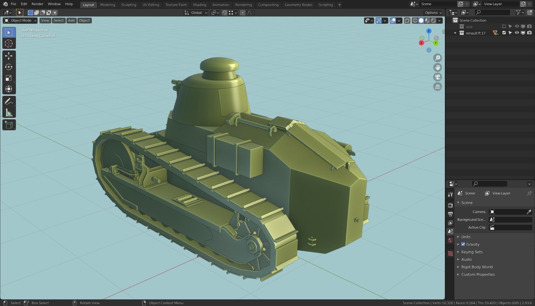 Renault FT 17 Tank Base Mesh Low-poly 3D model_3