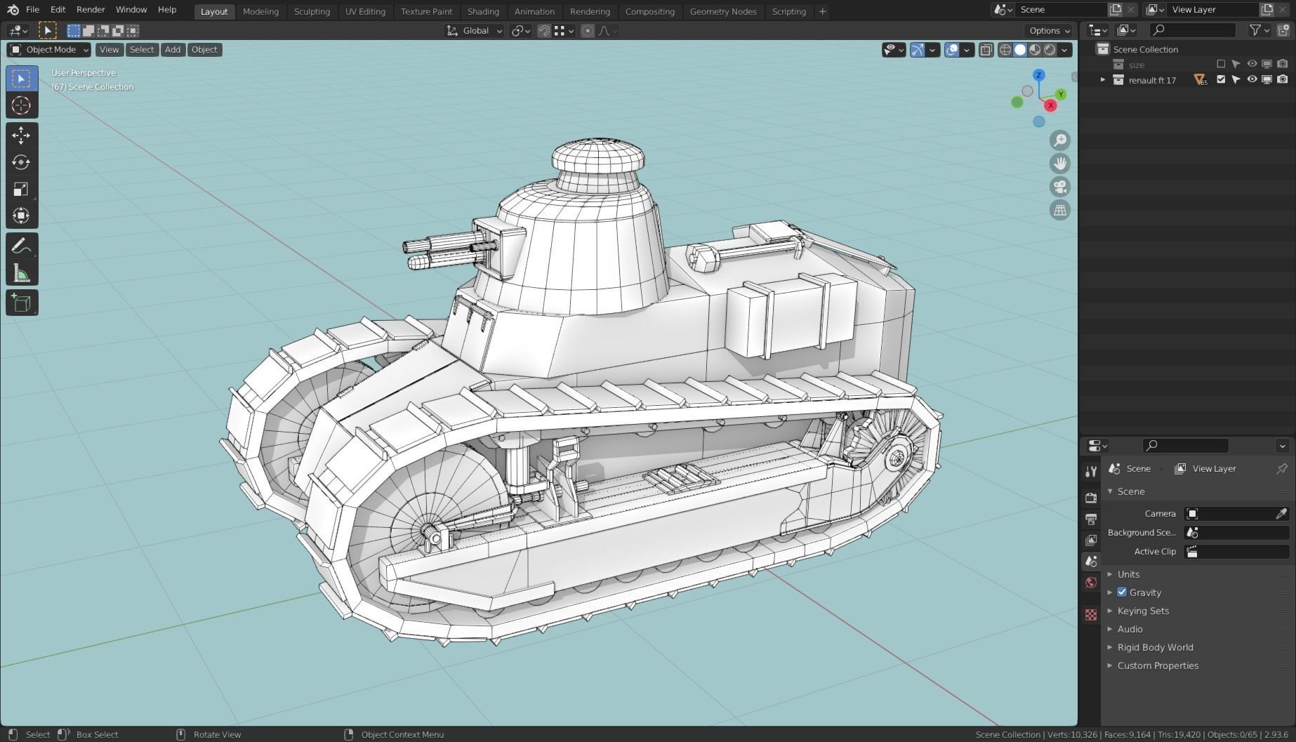 Renault FT 17 Tank Base Mesh Low-poly 3D model_11