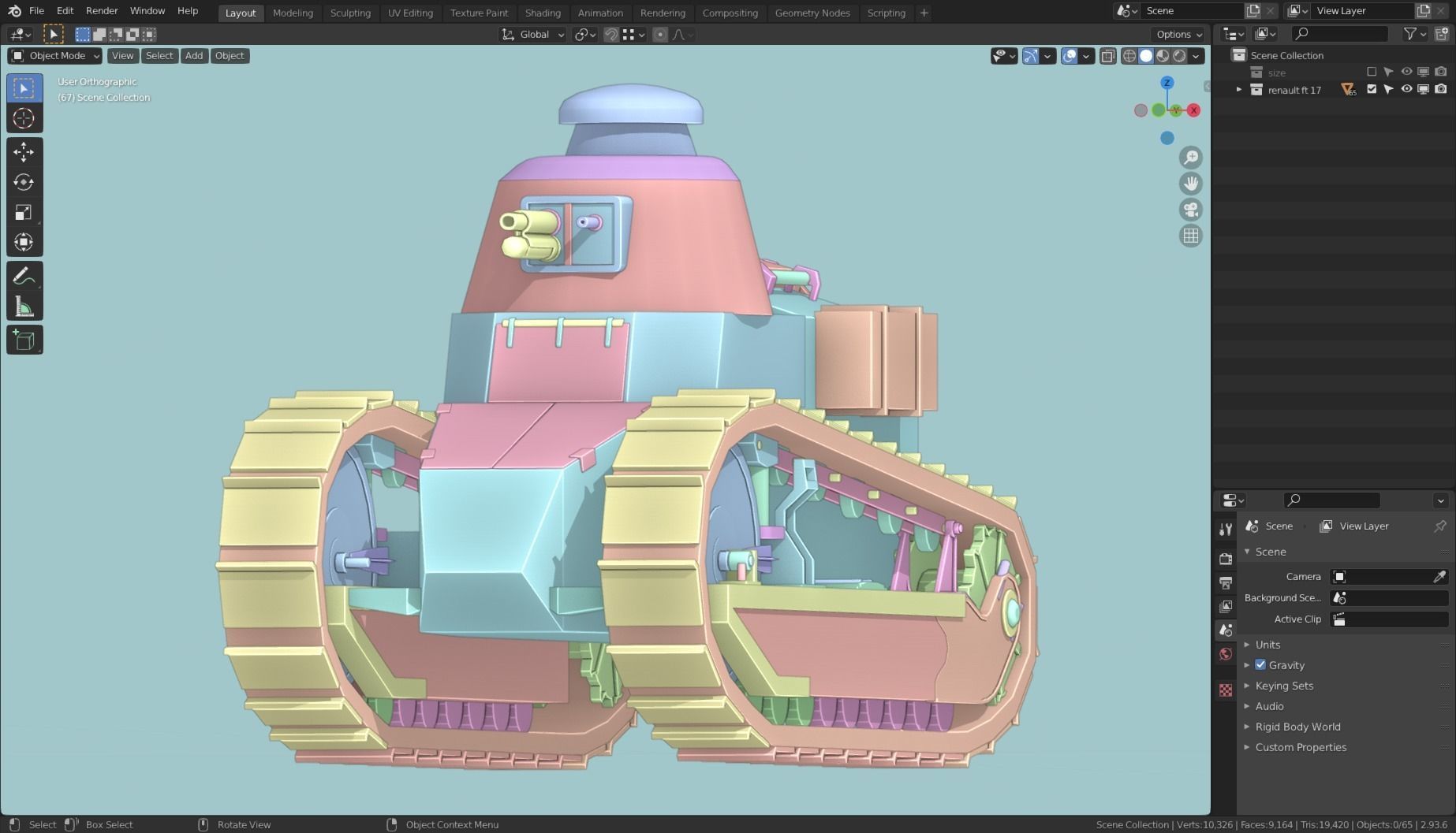 Renault FT 17 Tank Base Mesh Low-poly 3D model_22