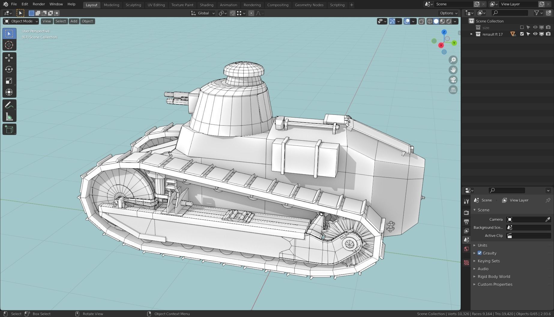 Renault FT 17 Tank Base Mesh Low-poly 3D model_12