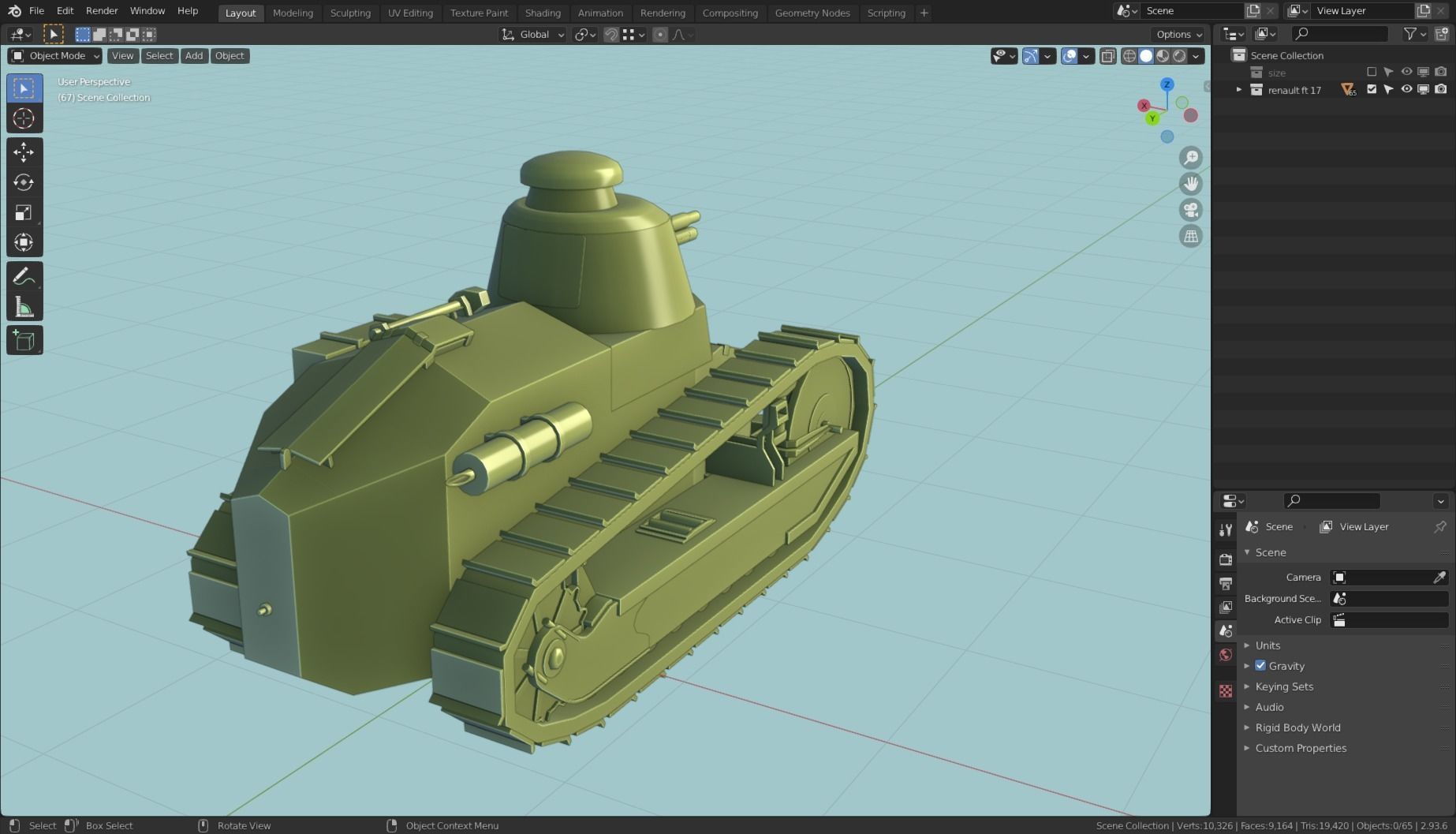 Renault FT 17 Tank Base Mesh Low-poly 3D model_4