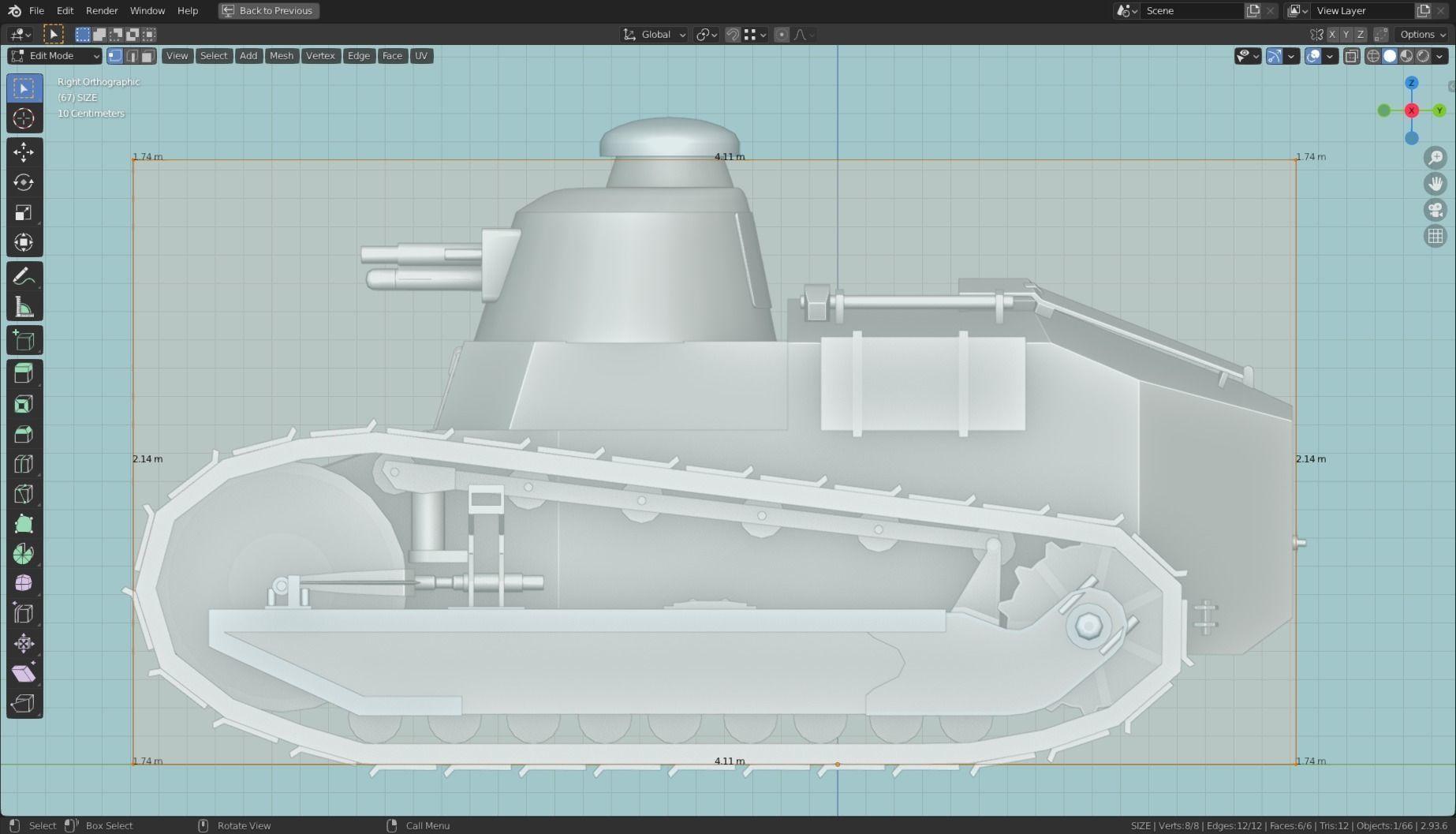 Renault FT 17 Tank Base Mesh Low-poly 3D model_8
