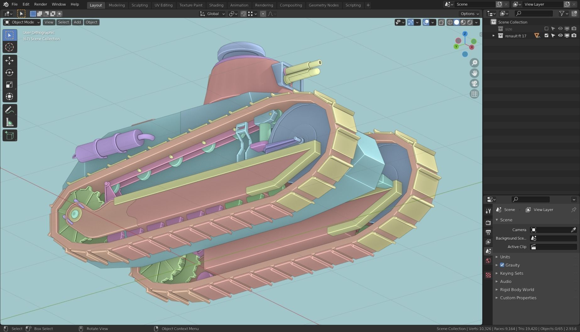 Renault FT 17 Tank Base Mesh Low-poly 3D model_21