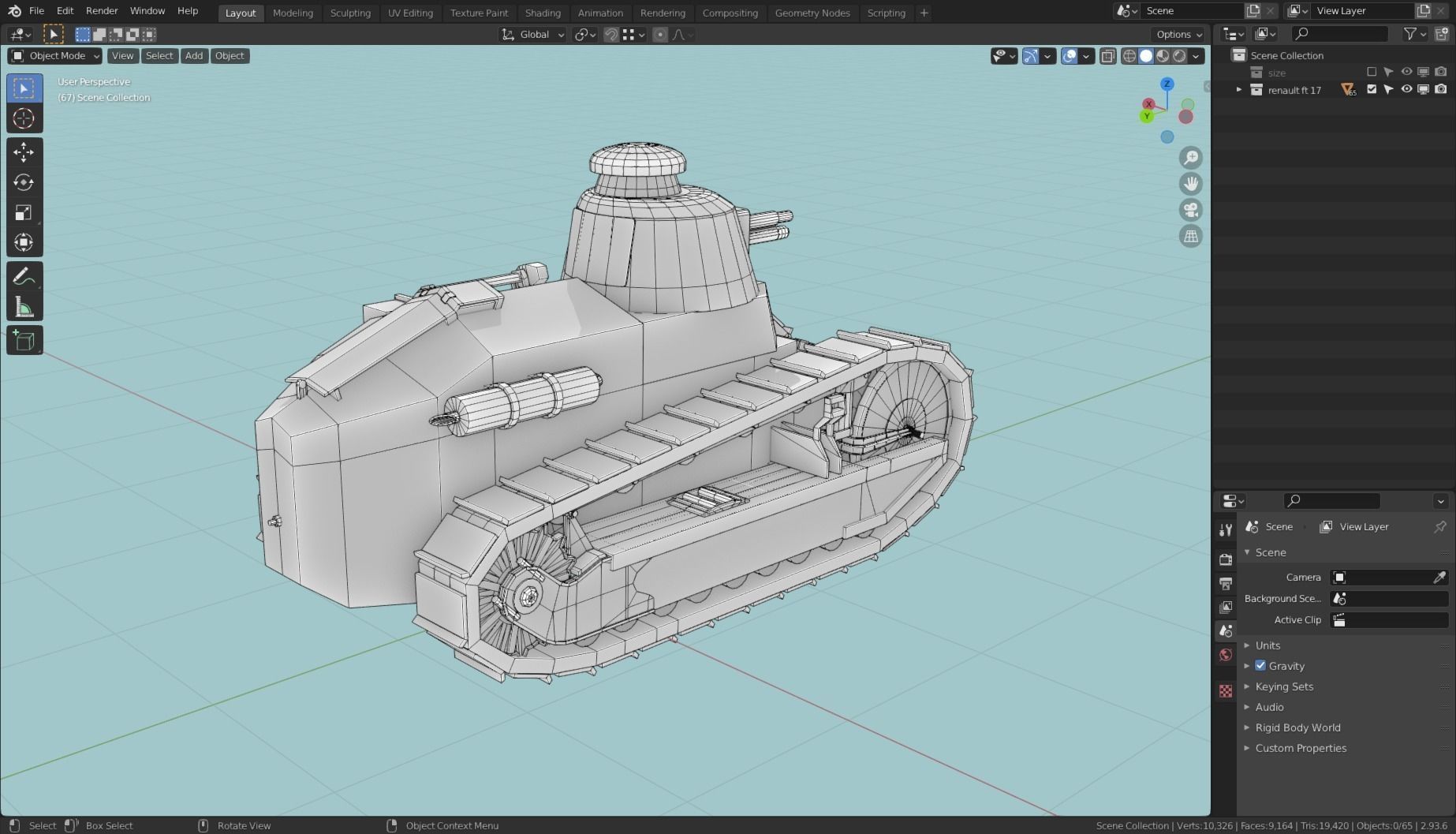 Renault FT 17 Tank Base Mesh Low-poly 3D model_13