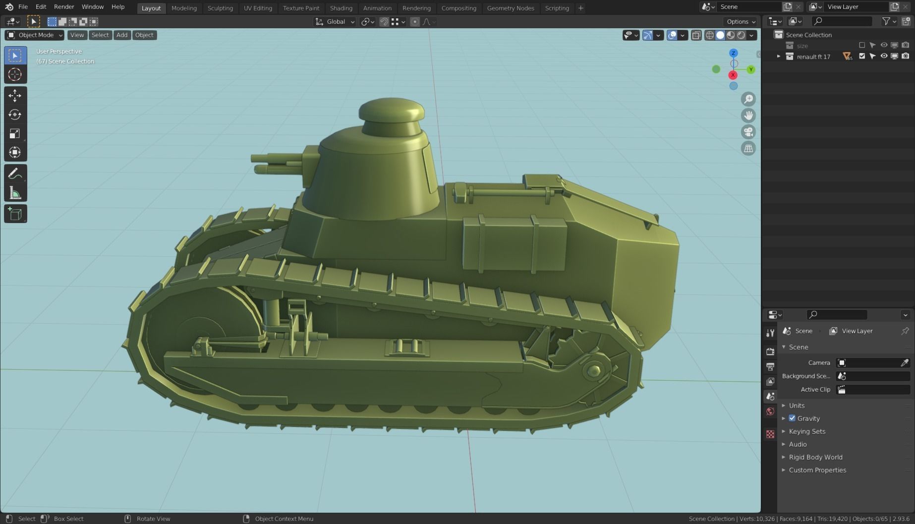 Renault FT 17 Tank Base Mesh Low-poly 3D model_2