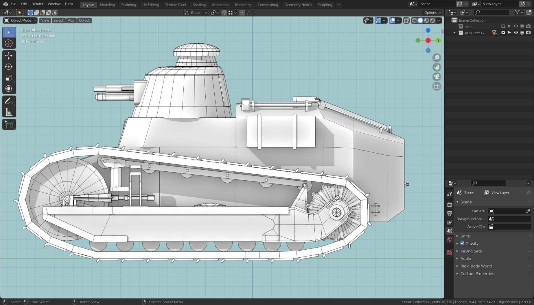 Renault FT 17 Tank Base Mesh Low-poly 3D model_16