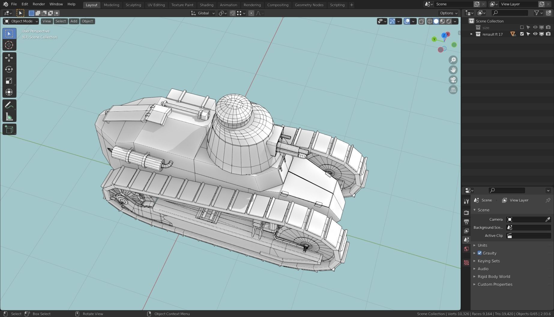 Renault FT 17 Tank Base Mesh Low-poly 3D model_14