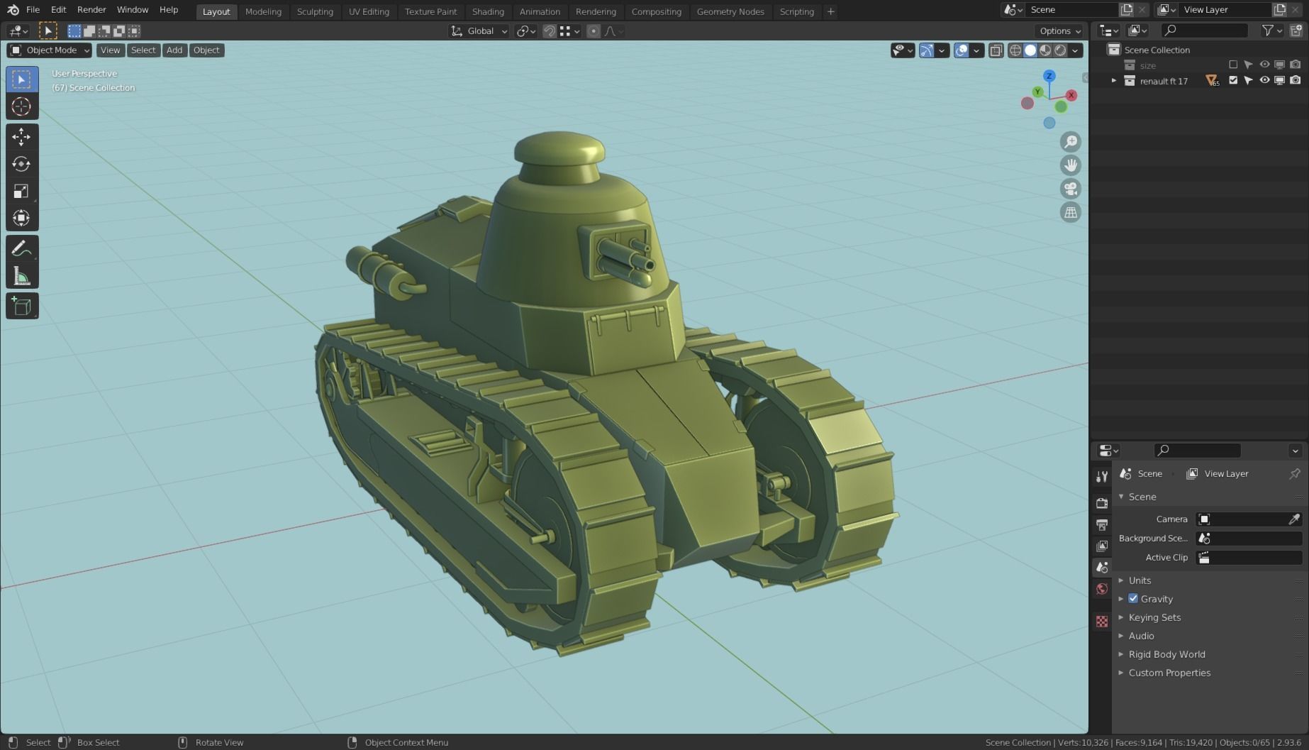 Renault FT 17 Tank Base Mesh Low-poly 3D model_6
