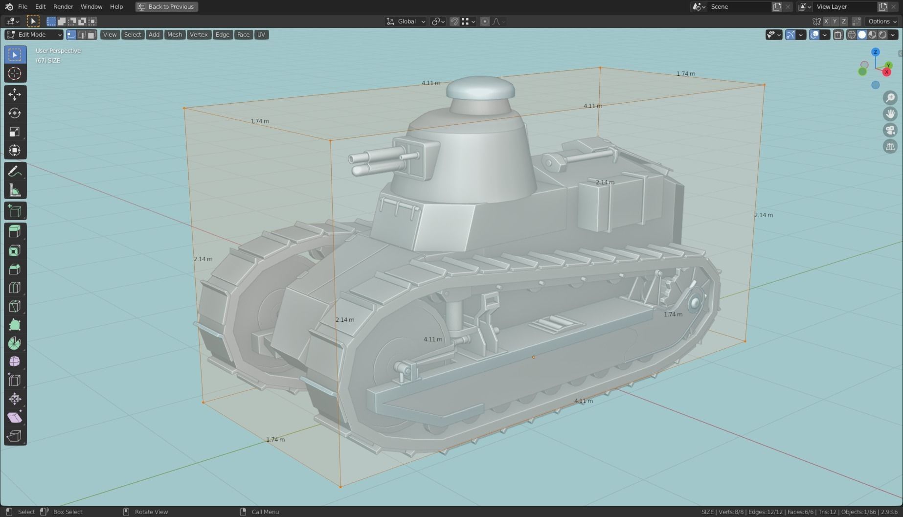 Renault FT 17 Tank Base Mesh Low-poly 3D model_7