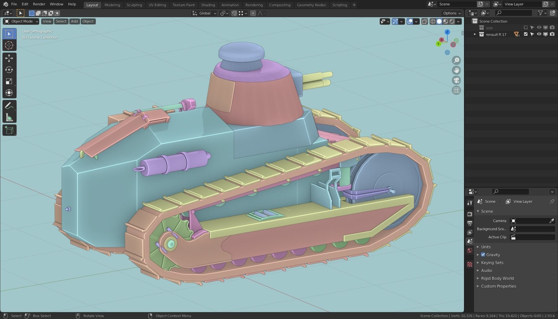 Renault FT 17 Tank Base Mesh Low-poly 3D model_19