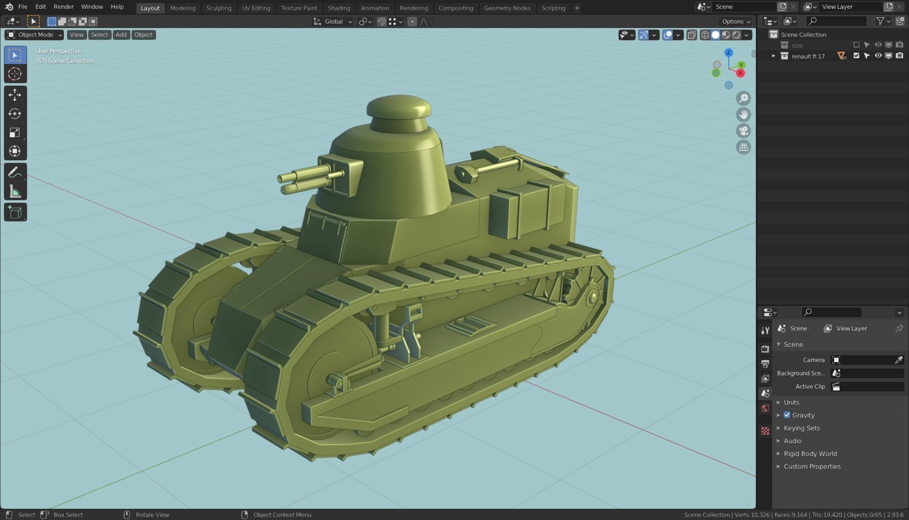 Renault FT 17 Tank Base Mesh Low-poly 3D model_1