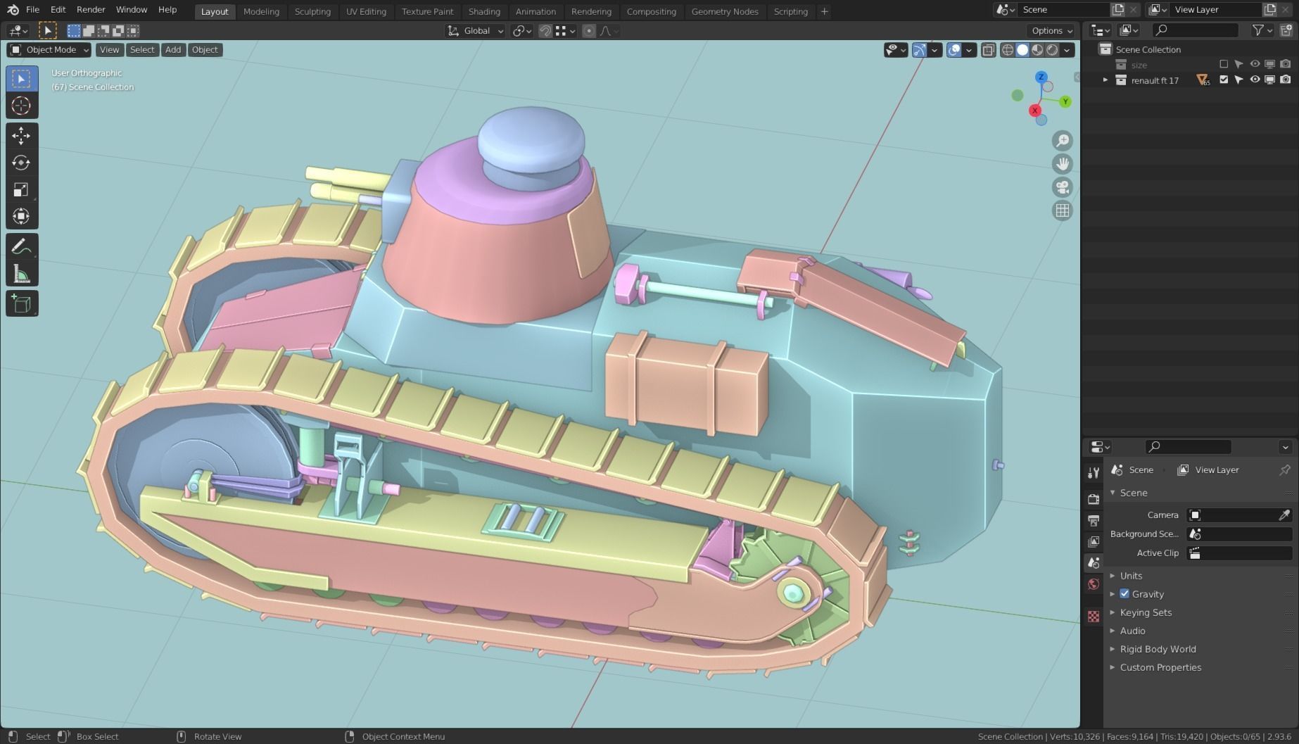 Renault FT 17 Tank Base Mesh Low-poly 3D model_18